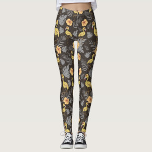 Flamingo nahtloses Muster mit Blume und Blätter Leggings