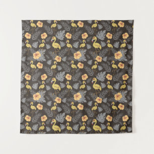 Flamingo nahtloses Muster mit Blume und Blätter Wandteppich