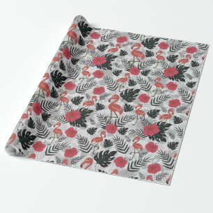 Flamingo nahtloses Muster mit blumengeschmücktem H Geschenkpapier
