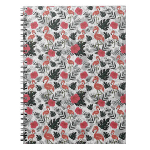 Flamingo nahtloses Muster mit blumengeschmücktem H Notizblock