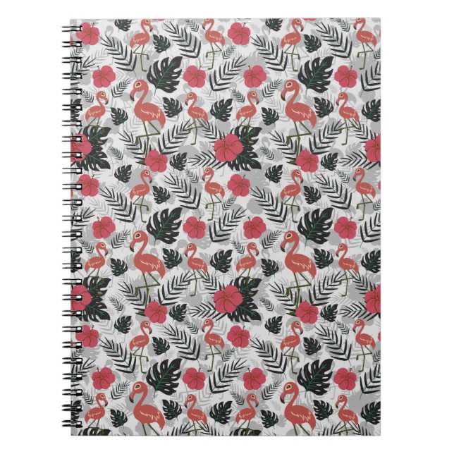 Flamingo nahtloses Muster mit blumengeschmücktem H Notizblock (Vorderseite)