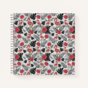 Flamingo nahtloses Muster mit blumengeschmücktem H Notizbuch