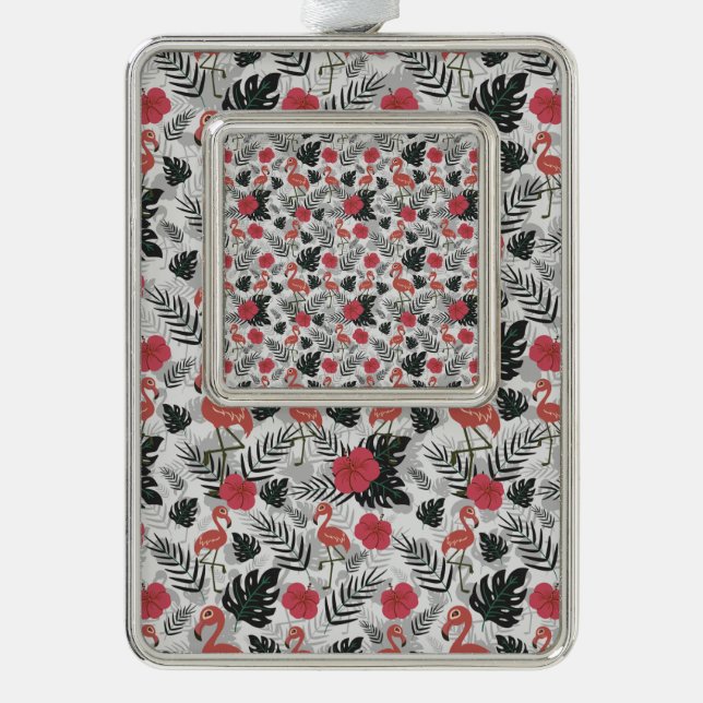 Flamingo nahtloses Muster mit blumengeschmücktem H Rahmen-Ornament Silber (Vorderseite)