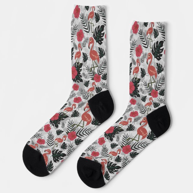 Flamingo nahtloses Muster mit Blumenhintergrund w Socken (Linkes Detail)