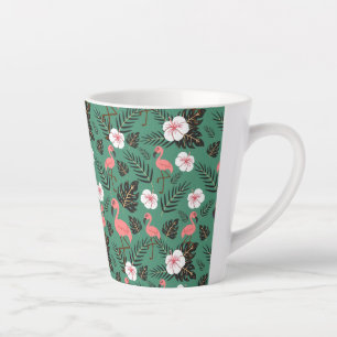 Flamingo nahtloses Muster rosa auf grünem Hintergr Milchtasse