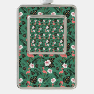Flamingo nahtloses Muster rosa auf grünem Hintergr Rahmen-Ornament Silber