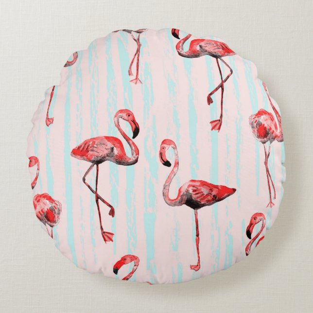 Flamingo nahtloses Muster Rundes Kissen (Vorderseite)