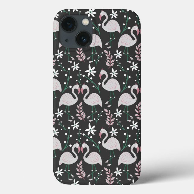 Flamingo nahtloses Muster weiß auf dunklem Hinterg Case-Mate iPhone Hülle (Rückseite)