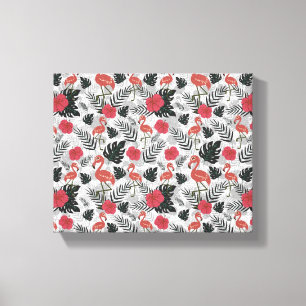 Flamingo Nahtlosmuster mit floralem Hintergrund Leinwanddruck