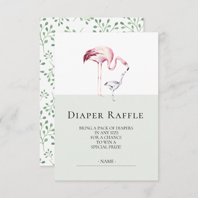Flamingo Neutral Baby Duwer Diaper Raffle Ticket Einladung (Vorne/Hinten)