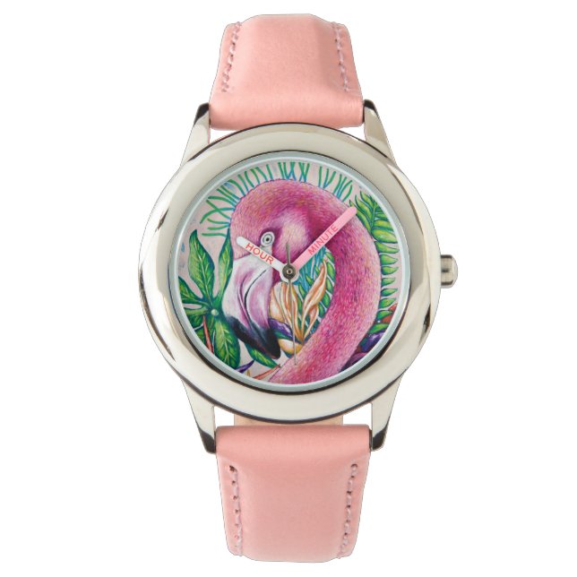 Flamingo Niedlich Kids Girl Bird eWatch Armbanduhr (Vorderseite)
