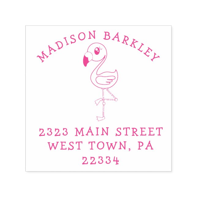 Flamingo Niedlich Tropical Kids Rücksendeadresse B Permastempel (Design)