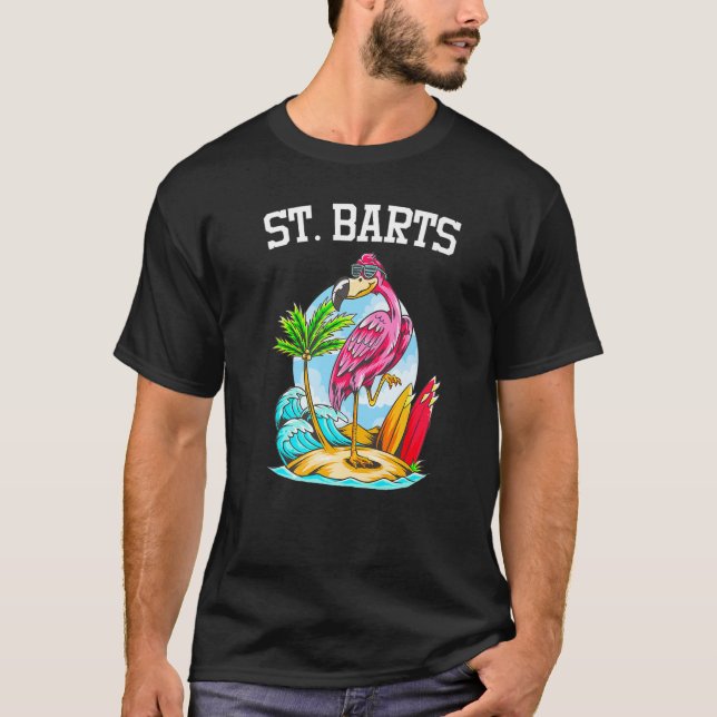 Flamingo Ocean Beach Wave Surfboard Saint Barthele T-Shirt (Vorderseite)