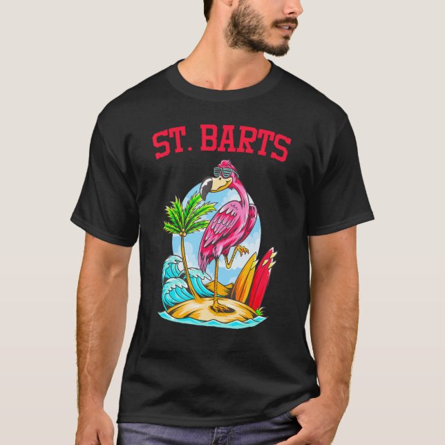 Flamingo Ocean Beach Wave Surfboard St Barts T-Shirt (Vorderseite)