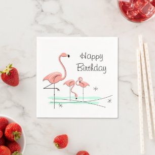 Flamingo Ocean Trio 4 Happy Birthday Serviette