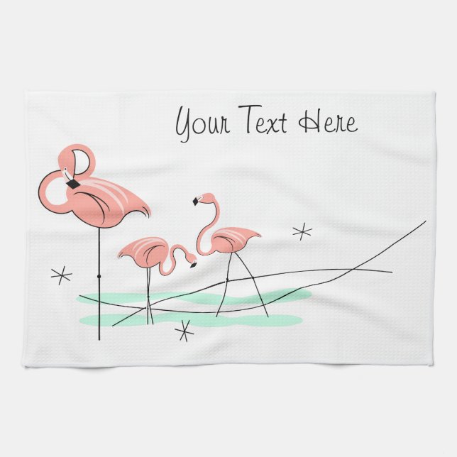 Flamingo Ocean Trio Text Küchentuch (Horizontal)
