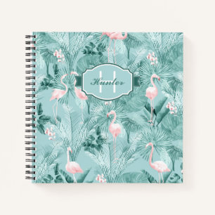 Flamingo Orchid Tropical Pattern Aquamarin ID868 Notizbuch