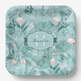 Flamingo Orchid Tropical Pattern Aquamarin ID868 Pappteller