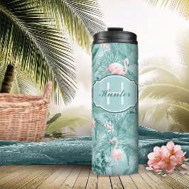 Flamingo Orchid Tropical Pattern Aquamarin ID868 Thermosbecher