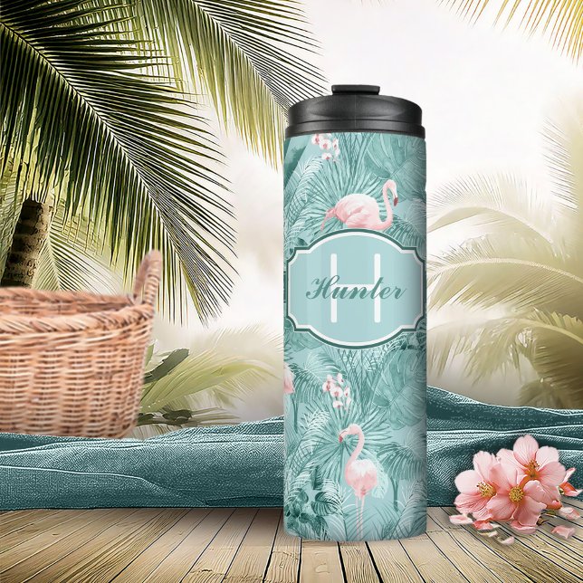 Flamingo Orchid Tropical Pattern Aquamarin ID868 Thermosbecher (Von Creator hochgeladen)