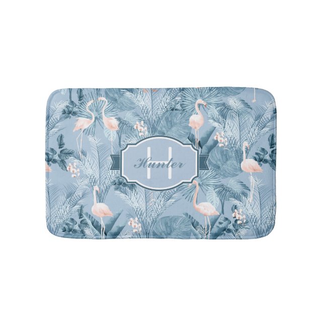 Flamingo Orchid Tropical Pattern Blue ID868 Badematte (Vorderseite)