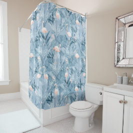 Flamingo Orchid Tropical Pattern Blue ID868 Duschvorhang