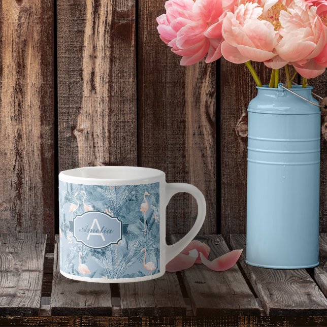 Flamingo Orchid Tropical Pattern Blue ID868 Espressotasse (Von Creator hochgeladen)