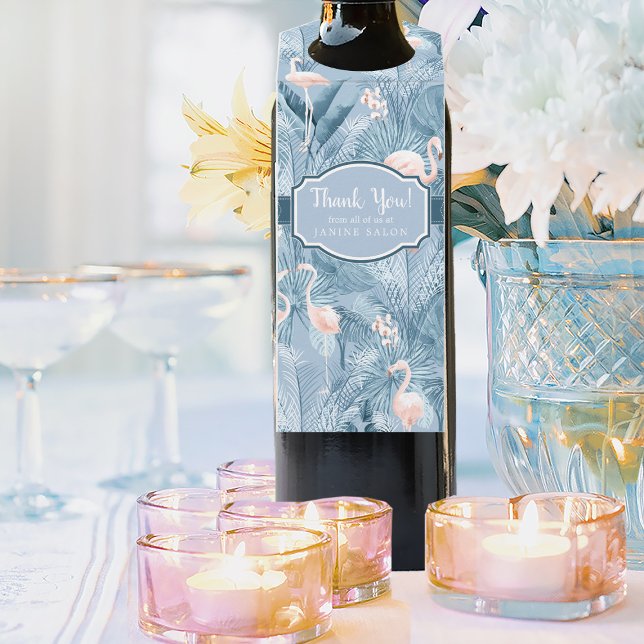 Flamingo Orchid Tropical Pattern Blue ID868 Flaschenanhänger (Wine Bottle In Situ)