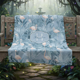 Flamingo Orchid Tropical Pattern Blue ID868 Fleecedecke