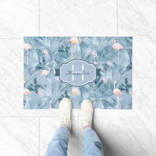 Flamingo Orchid Tropical Pattern Blue ID868 Fußmatte