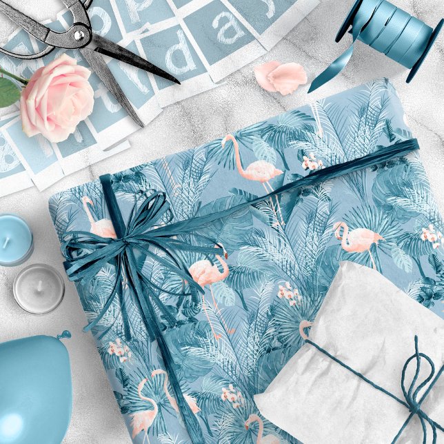 Flamingo Orchid Tropical Pattern Blue ID868 Geschenkpapier (Von Creator hochgeladen)