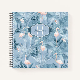 Flamingo Orchid Tropical Pattern Blue ID868 Notizbuch