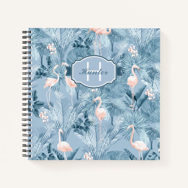 Flamingo Orchid Tropical Pattern Blue ID868 Notizbuch (Vorderseite)