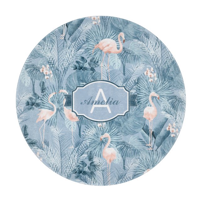 Flamingo Orchid Tropical Pattern Blue ID868 Schneidebrett (Vorderseite)