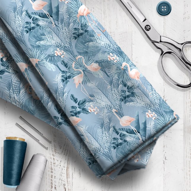 Flamingo Orchid Tropical Pattern Blue ID868 Stoff (Von Creator hochgeladen)