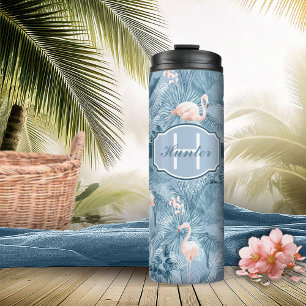 Flamingo Orchid Tropical Pattern Blue ID868 Thermosbecher