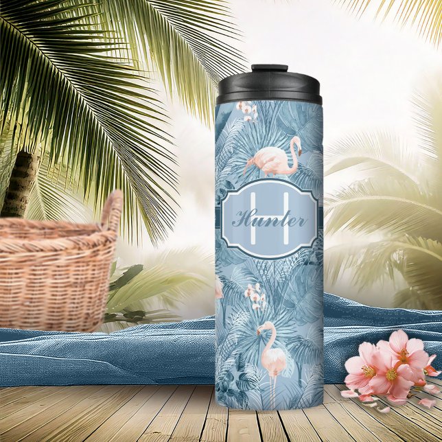 Flamingo Orchid Tropical Pattern Blue ID868 Thermosbecher (Von Creator hochgeladen)