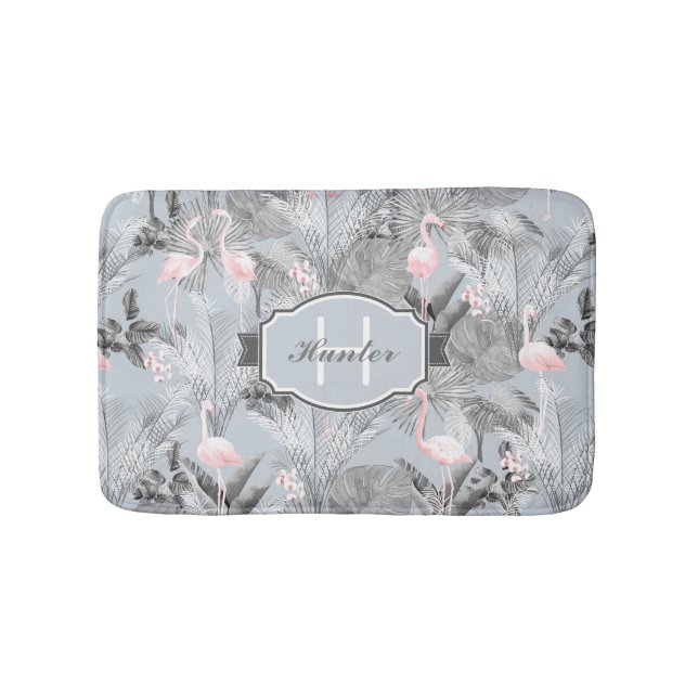 Flamingo Orchid Tropical Pattern Gray ID868 Badematte (Vorderseite)