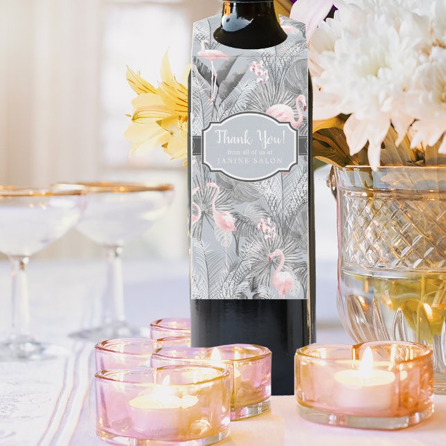 Flamingo Orchid Tropical Pattern Gray ID868 Flaschenanhänger (Wine Bottle In Situ)