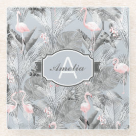 Flamingo Orchid Tropical Pattern Gray ID868 Glasuntersetzer
