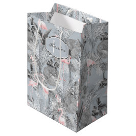 Flamingo Orchid Tropical Pattern Gray ID868 Mittlere Geschenktüte