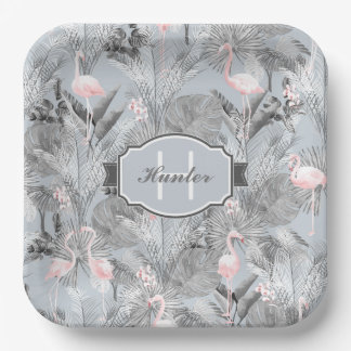 Flamingo Orchid Tropical Pattern Gray ID868 Pappteller