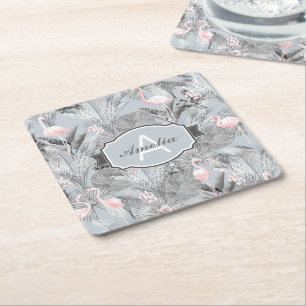 Flamingo Orchid Tropical Pattern Gray ID868 Rechteckiger Pappuntersetzer