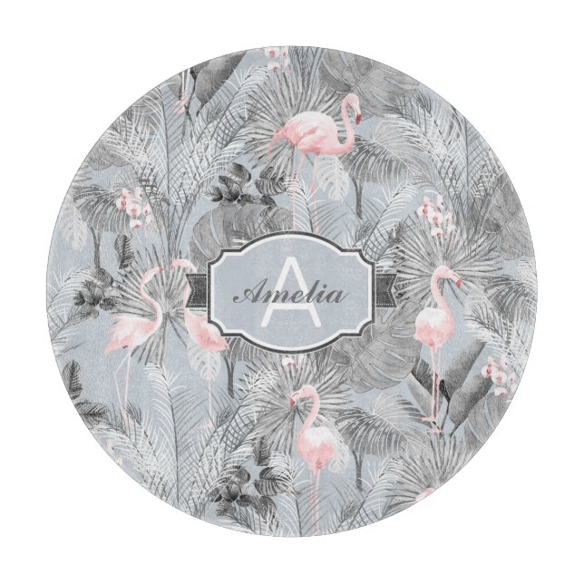 Flamingo Orchid Tropical Pattern Gray ID868 Schneidebrett (Vorderseite)