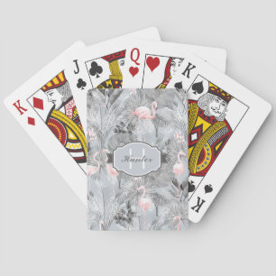 Flamingo Orchid Tropical Pattern Gray ID868 Spielkarten