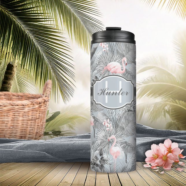 Flamingo Orchid Tropical Pattern Gray ID868 Thermosbecher (Von Creator hochgeladen)