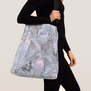Flamingo Orchid Tropical Pattern Gray ID868 Tragetaschen Mit Langen Trägern