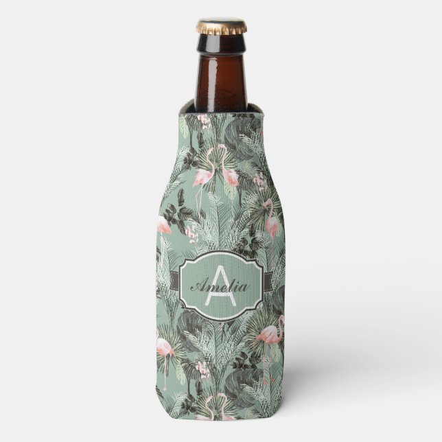 Flamingo Orchid Tropical Pattern Sage ID868 Flaschenkühler (Flaschenvorderseite)