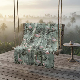 Flamingo Orchid Tropical Pattern Sage ID868 Fleecedecke