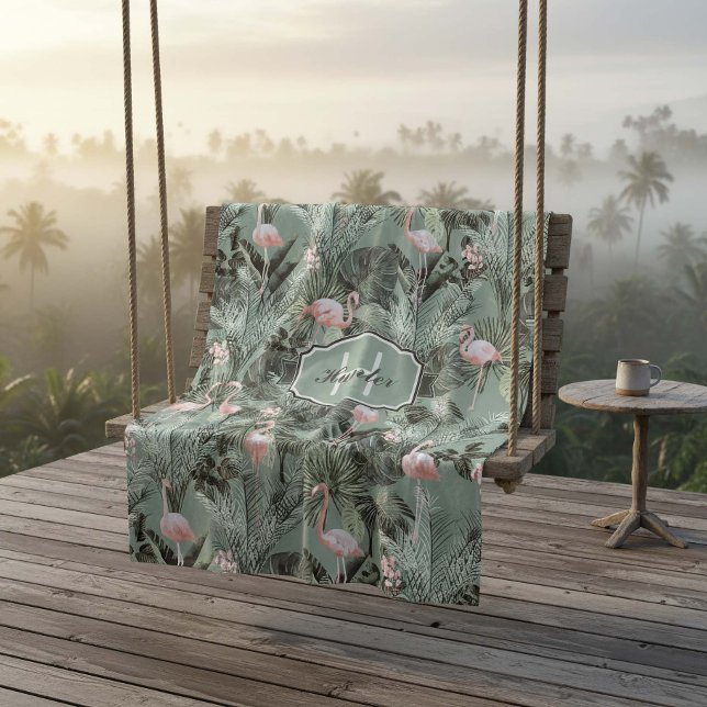 Flamingo Orchid Tropical Pattern Sage ID868 Fleecedecke (Von Creator hochgeladen)